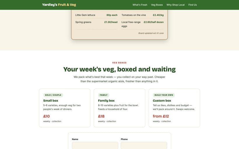 Veg box delivery website