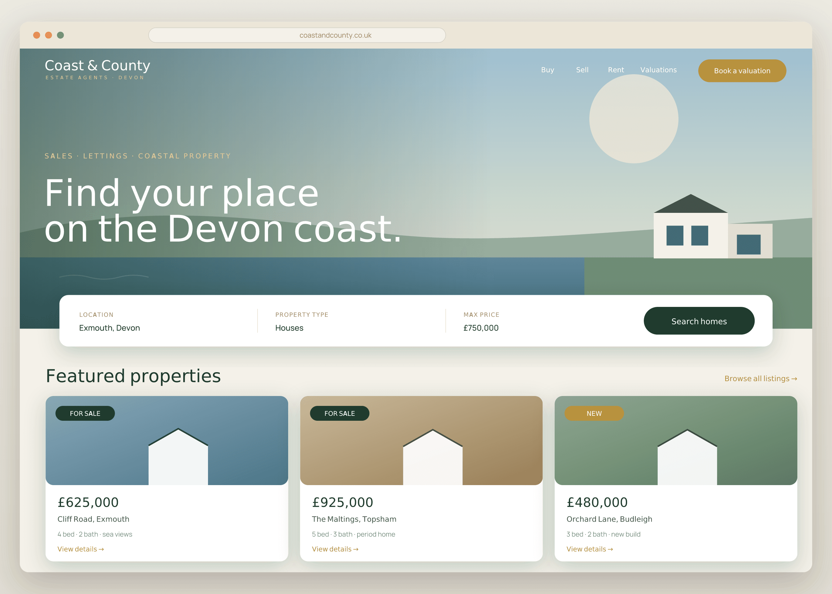 Coast & County estate agents website