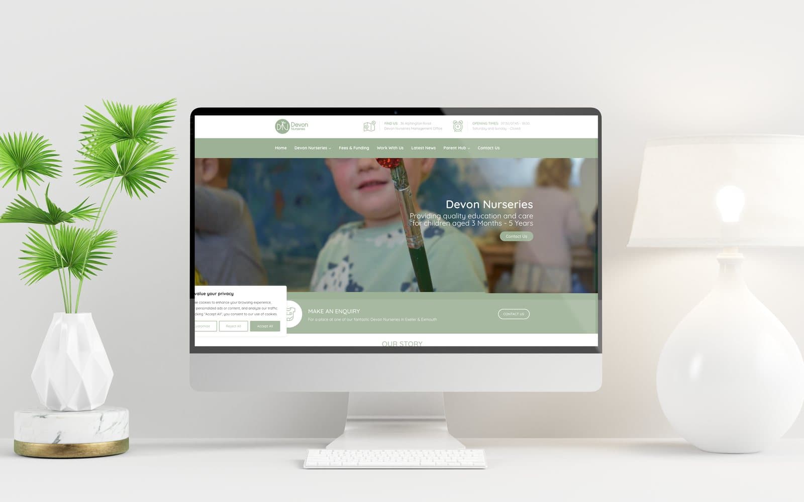 The Devon Nurseries website we designed and built, shown on a desktop monitor