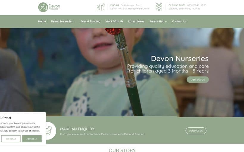 Devon Nurseries website homepage