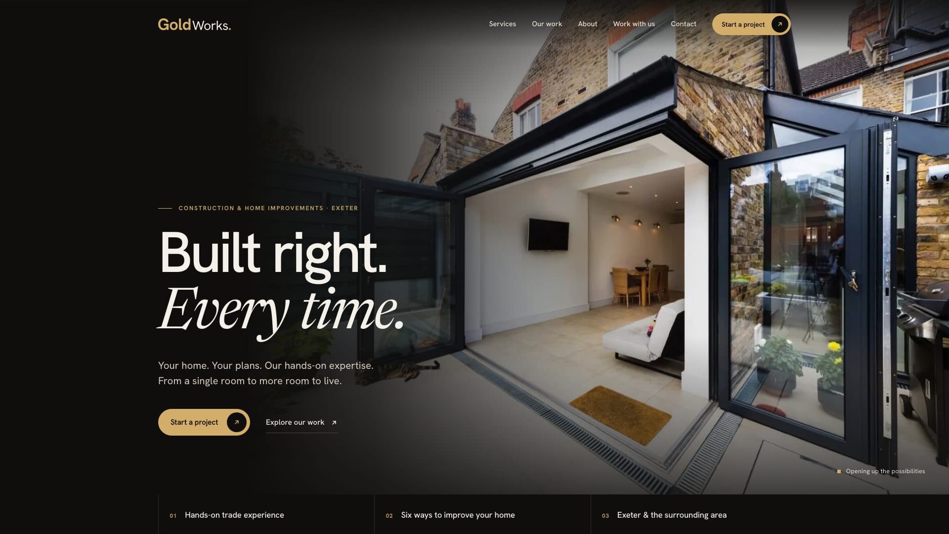 Gold Works construction and home improvements website homepage