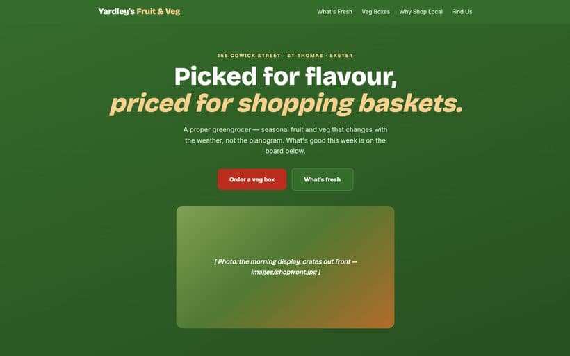 Yardley's Fruit & Veg greengrocer website