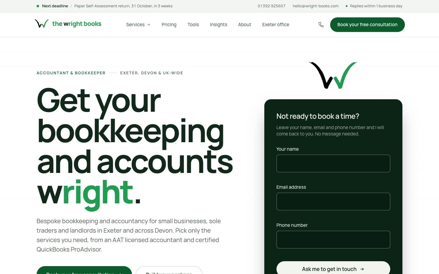 The Wright Books accountancy website homepage